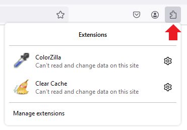 By default, clear cache appears in the extensions list on the puzzle-shaped button