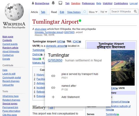 screenshot of wwwyzzerdd on en.wikipedia.org showing the functionality it adds
