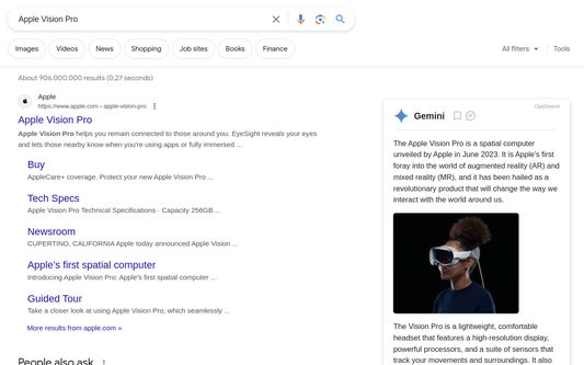 Use case of the extension "Gemini next to Google results" inside Google result page