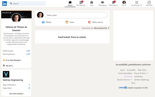 When loading LinkedIn, the feed will be hidden and a button to unlock will be there.