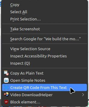 create qr code from selected text