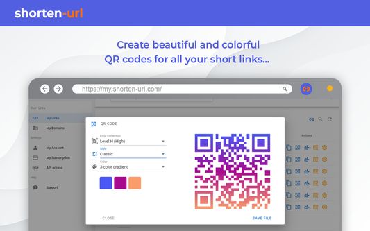 Create beautiful and colorful QR codes for your short links.