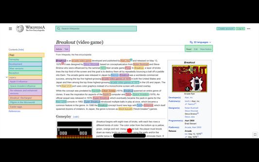 A wikipedia page that has been transformed into a game of breakout using the extension.