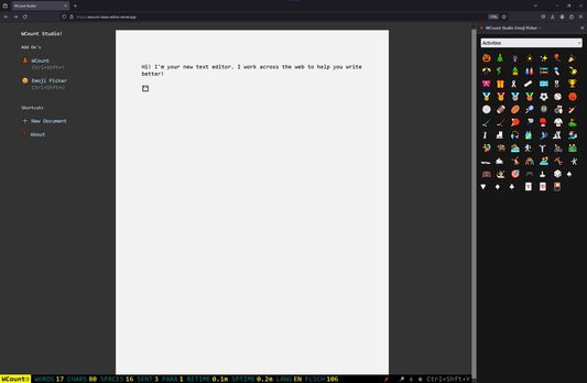 WCount Studio Editor (dark) with Emoji Picker Add On