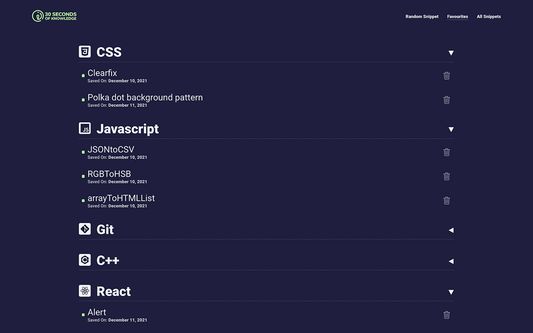 Favorites page