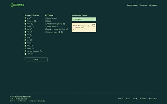 Settings page