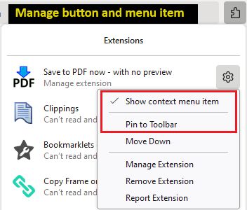 Don't want the context menu item? Use the toolbar button's right-click context menu to hide it.