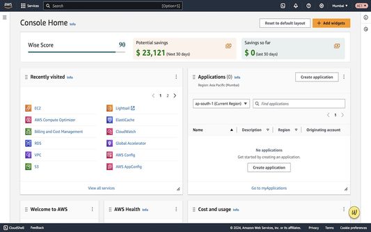 Home Page AWS Console