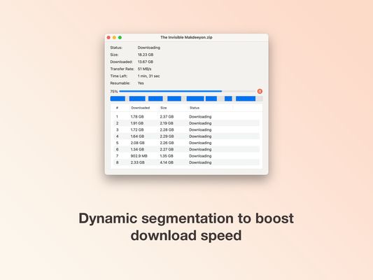 jDM uses dynamic segmentation to boost download speed