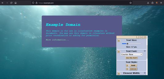 A customized version of example.com, with an underwater theme. (Background image from pexels.com)