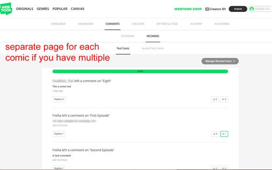 If you have multiple comics you can display the comments for each comic separately.