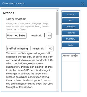 Actions page