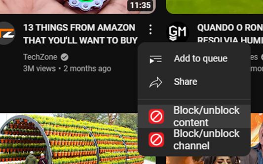 Blocking video by the three dots dropdown