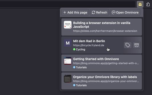 Omnivore List Popup in dark mode