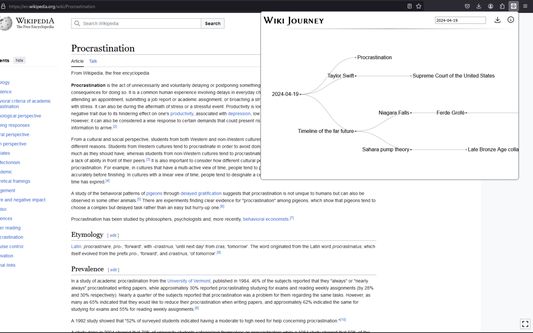 Screenshot of a Wikipedia page with the extension open