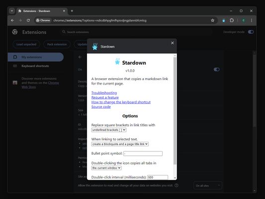 Stardown's options page