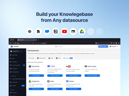 Train your AI knowledgebase on any datasource