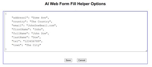 You can provide custom info for auto-filling web forms. Your data stays private - nothing is collected or shared.