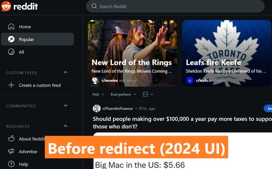 Before downloading the reddit-redirect extension, all Reddit links (https://www.reddit.com/) would load as normal.