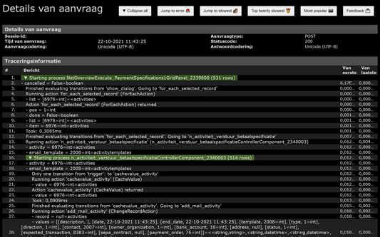 A formatted trace file in darkmode