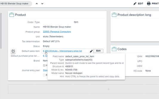 The info box to show additional information about elements in a Novulo application.