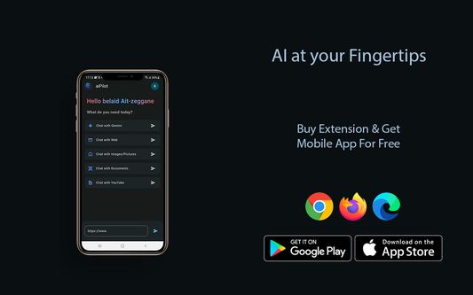 Ai at your fingertips 
buy extension get mobile app for free
get it on google play 
get it on app store