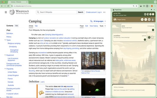 page camping on wikipedia