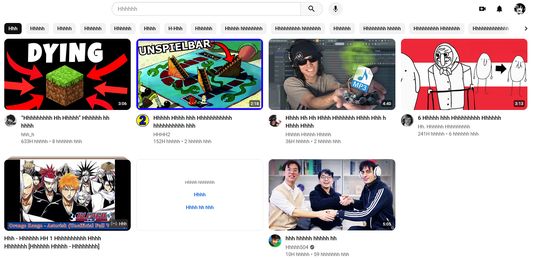 YouTube with every letter turned into h.