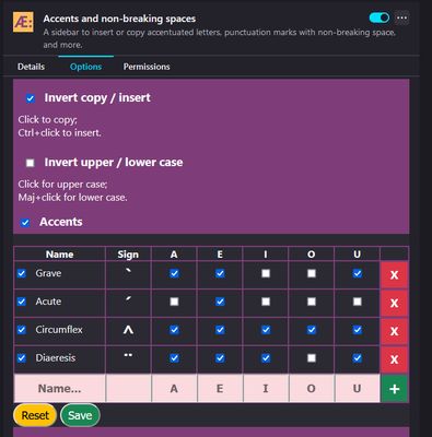 Customization of the "Accents" section on the options page.