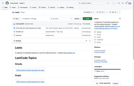 LeetHub syncing leetcode submission into github repo