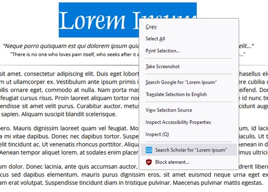 Highlight text and Right Click