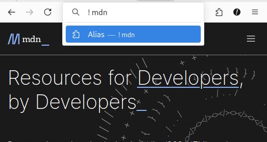 Using an Alias to navigate to the MDN site.
