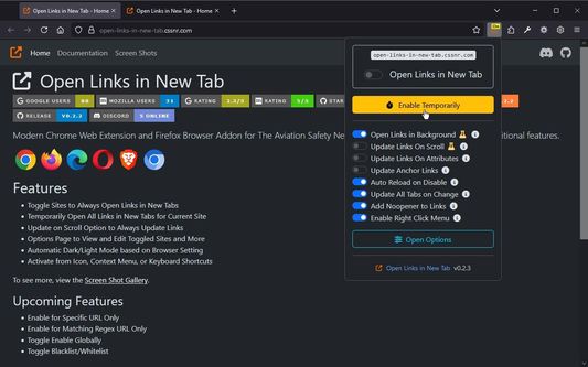Popup with Temporarily Enabled Site