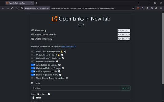 Main Options Page