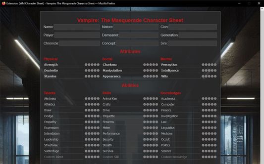 Character Sheet top half