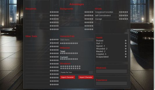 Character Sheet bottom half
