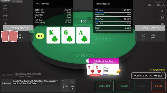 Postflop odds simulation + pot odds calclator