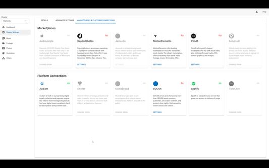 Select marketplaces and platform connections to integrate with on the My Assets Manager platform