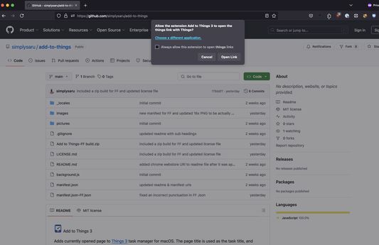 Screenshot of Adding a tab to Things app