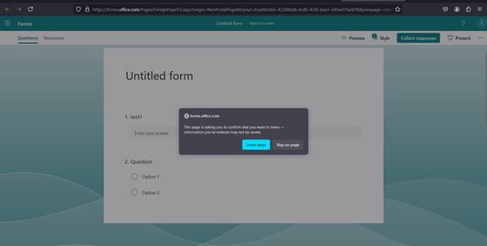 in Microsoft forms web pages