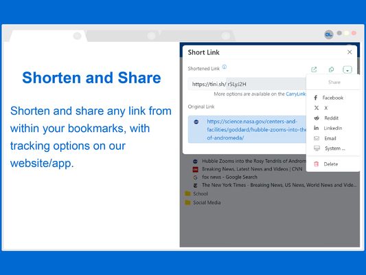 Shorten and share any link within your bookmarks
