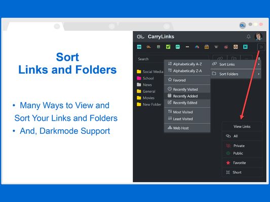 Sort your folders and links the way you like - with darkmode support