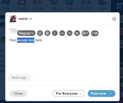 Buttons to hide/show wungle text appear when you select text in the editor