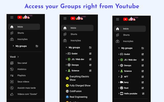 Sidebar with all shortcuts on youtube page
