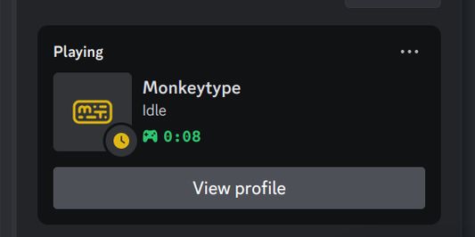 screenshot of someone's Discord rich presence, showing that they're idle on Monkeytype