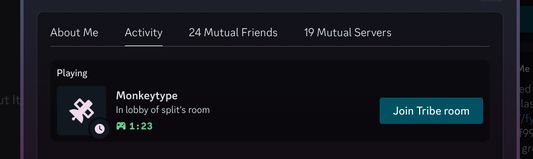 screenshot of someone's Discord rich presence, showing that they're in a Tribe lobby. the icons are themed according to their theme