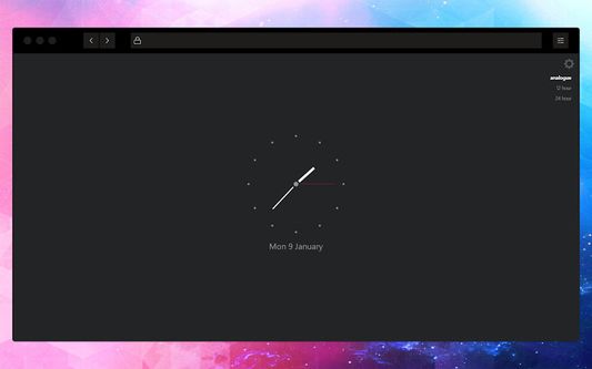 Screenshot of new tab page with Analog Clock