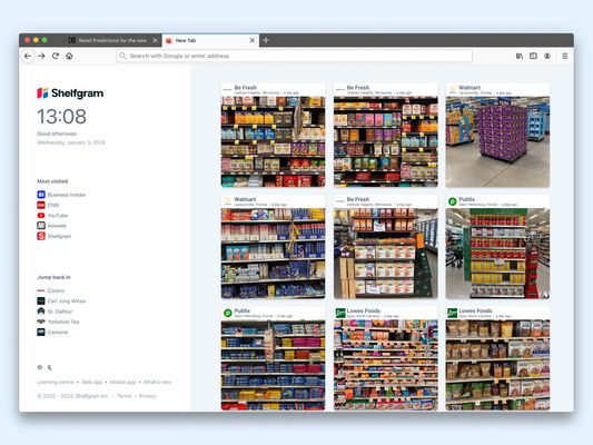 See your top sites or jump back into Shelfgram