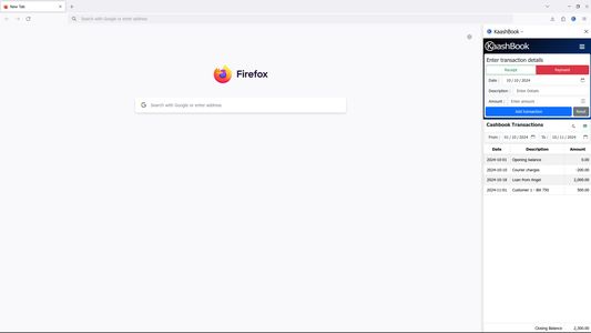 Open KaashBook extension as a sidebar in Firefox. Resize and move it as you please!