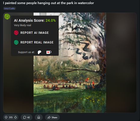 Green indicator show when an image is real